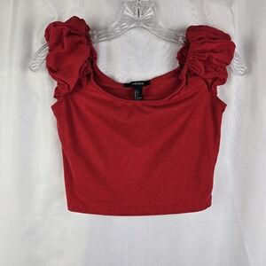 Forever 21 Red Stretchy Ruffle Cap Sleeve Womens Crop Top Size Small